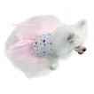 White Rainbow Dots Sleeveless Light Pink Gauze Skirt With Light Pink Rhinestone Bow Pet Dress DC030 